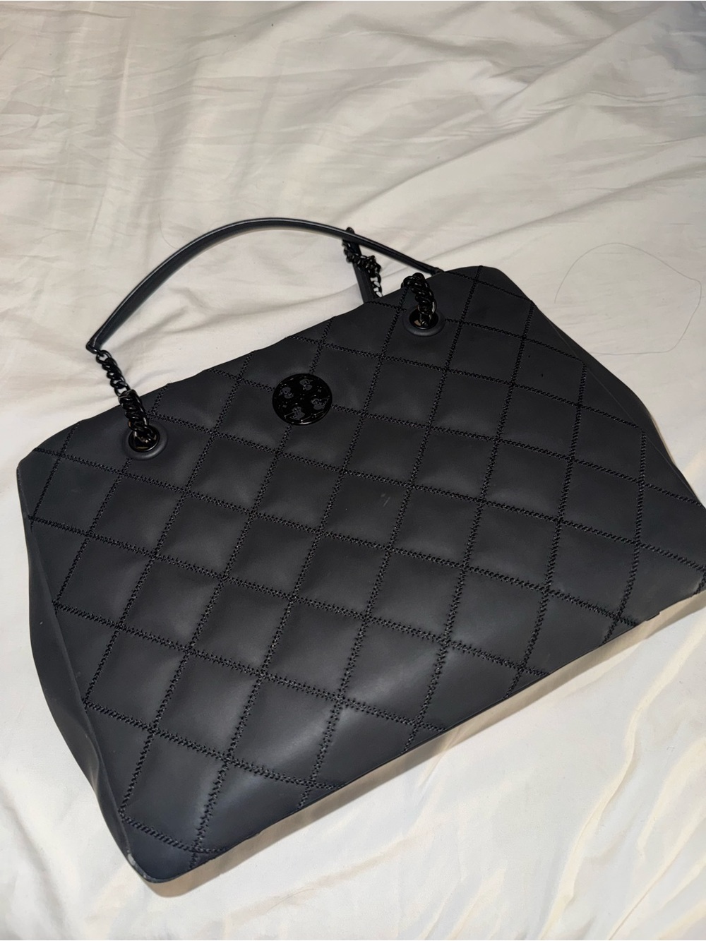 Tory Burch Black Quilted Tote with Chain-Detail Handle
